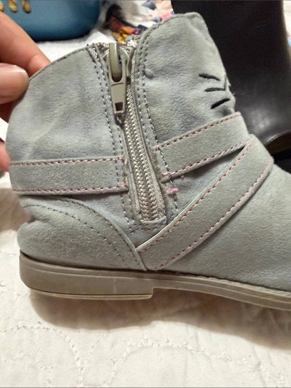 Hello Kitty Grey Kids Ankle Boots with Pink Bow Accent